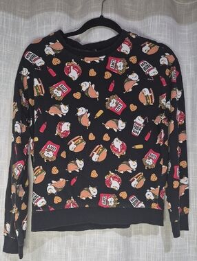 H&M Black Sweatshirt with Playful Snack & Cat Print